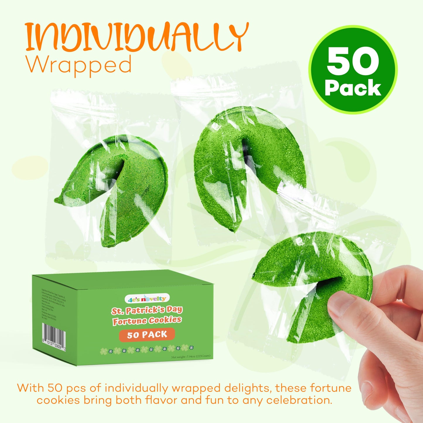 St Patricks Day Fortune cookies (50 Individually Wrapped) green With Irish Themed Sayings Party Favors & Treats by 4Es Novelty