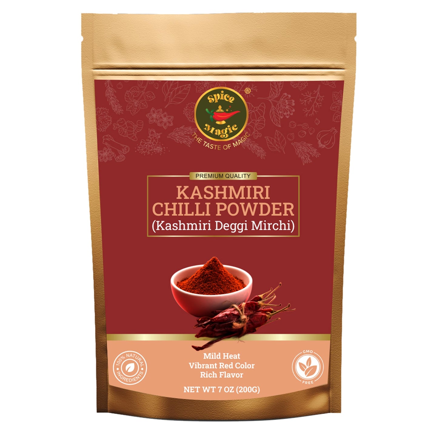 Spice Magic Kashmiri Chilli Powder (Kashmiri Mirch Powder) ~ 100% Pure, Aromatic & Natural I Non-GMO I Indian Origin (7oz (200g)