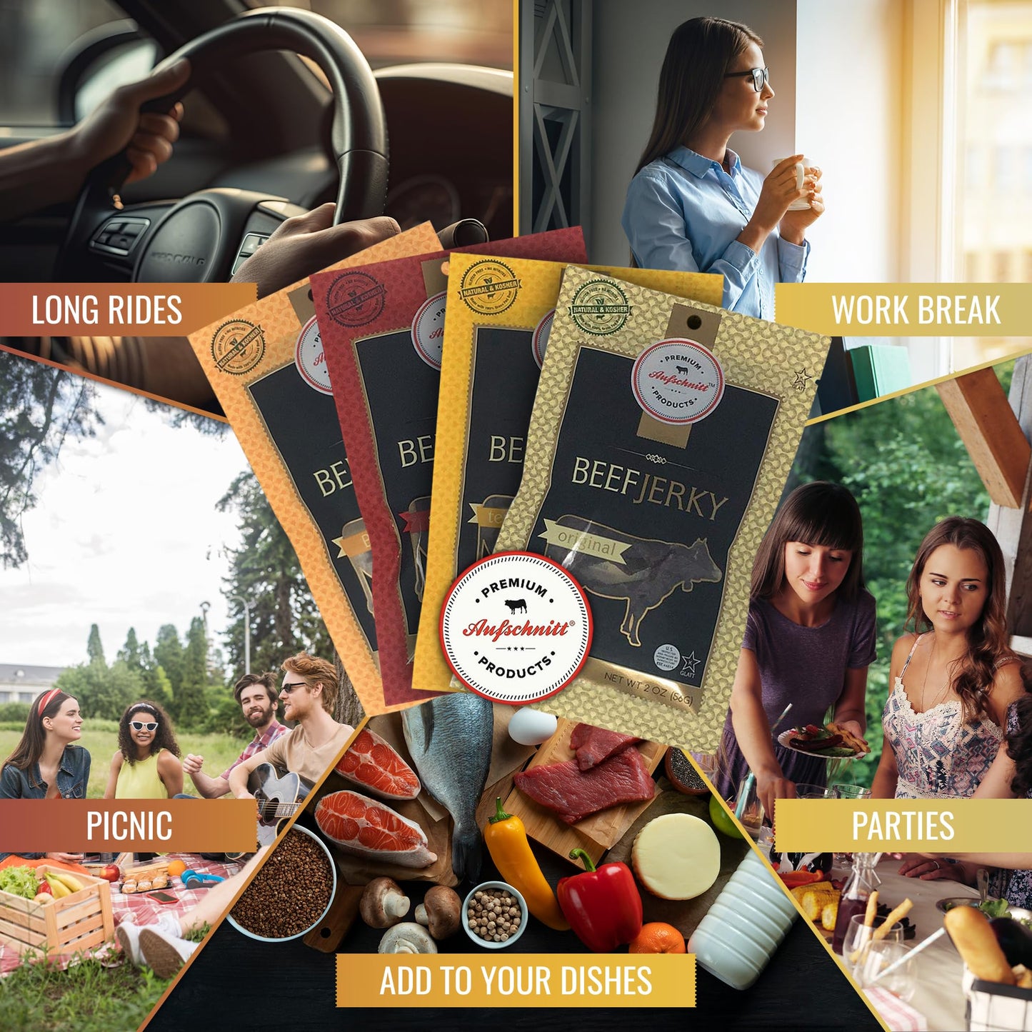 Aufschnitt Grass Fed Beef Jerky - Low Sodium, Certified Kosher - Made In Usa - Keto & Halal Friendly - 24 Pack, Variety Pack