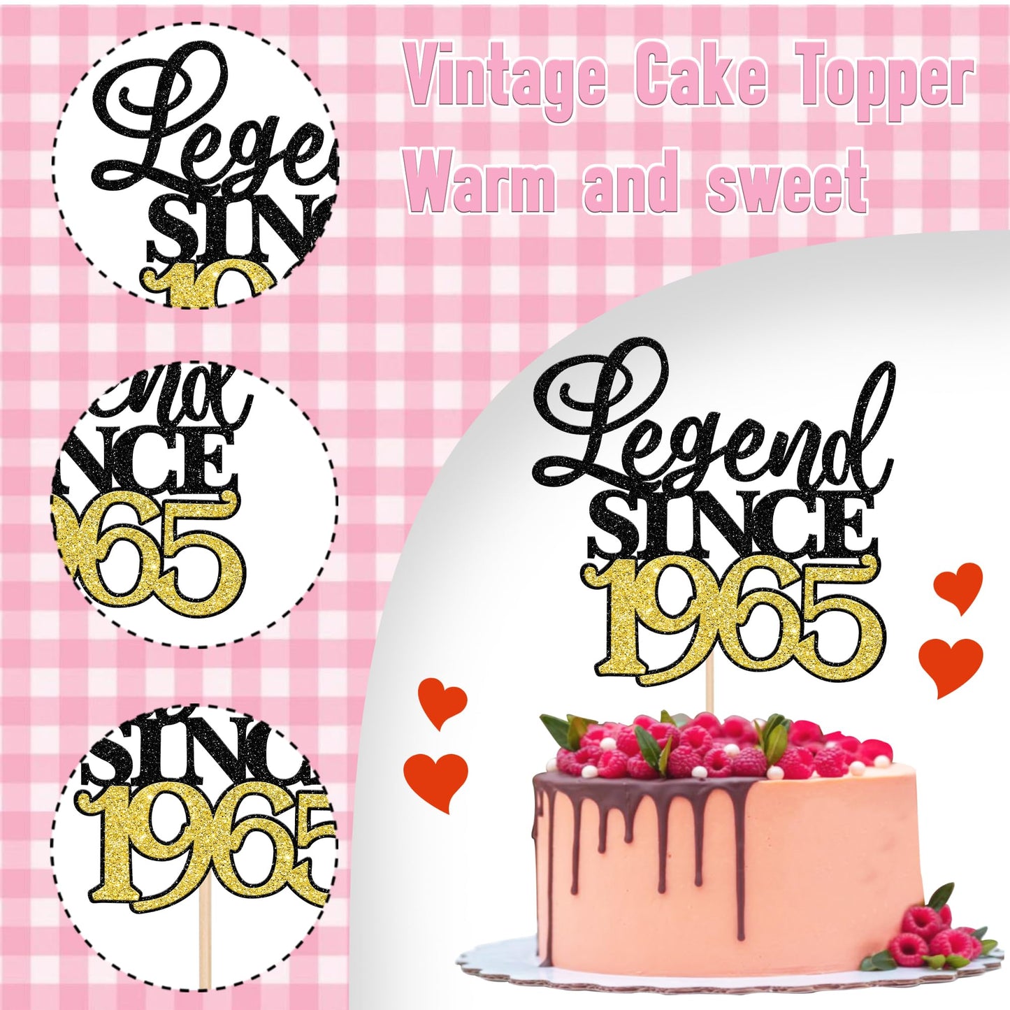 Rssta i Cake Topper Black Gold Glitter 60th Birthday Decorations Model XM398