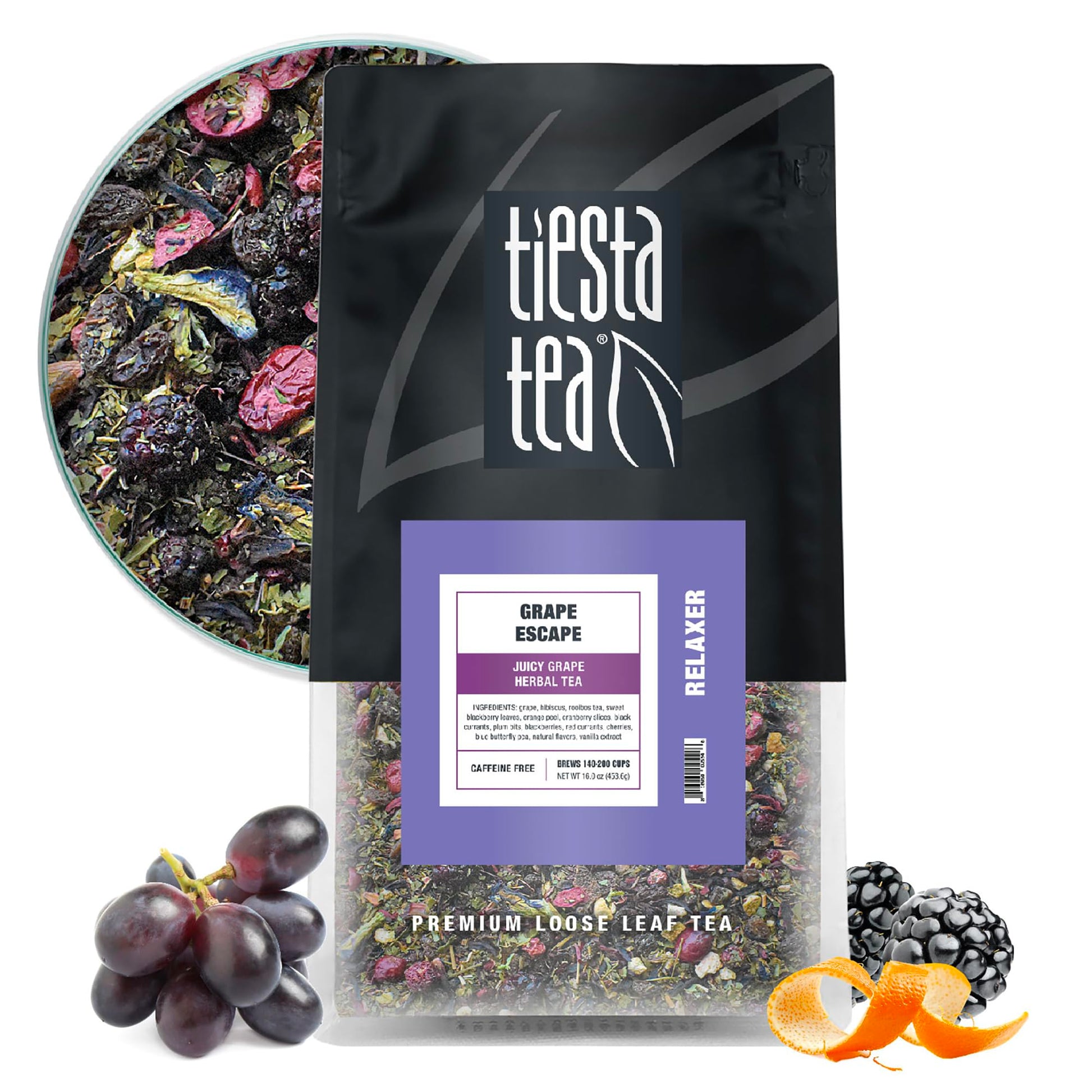 Tiesta Tea Grape Escape Herbal Tea - Non-Caffeinated, Loose Leaf, 16 oz Bulk Pouch - Makes Up to 200 Cups