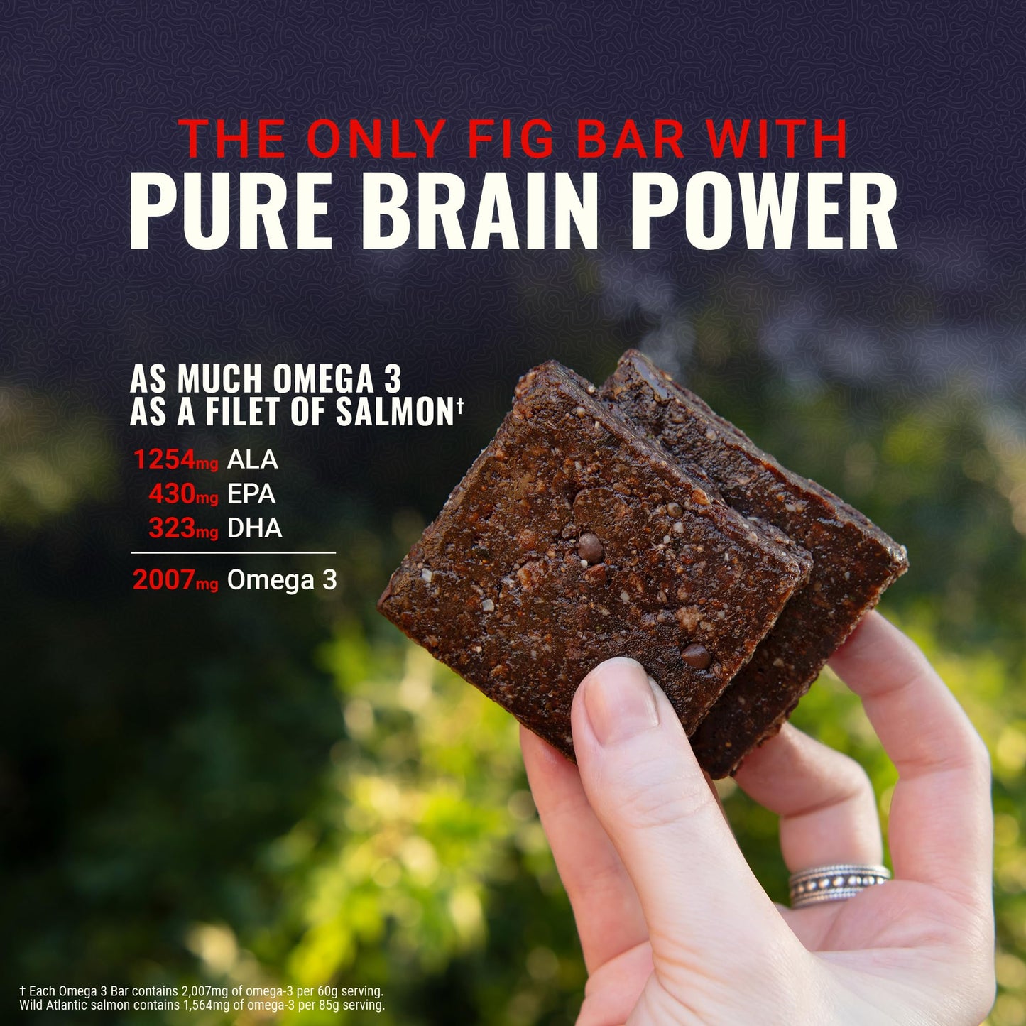 Braincare Omega 3 Fig Bars, Gluten-Free Protein Snacks, 2007mg Omega-3, 8 Count
