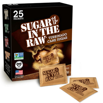 Sugar In The Raw Turbinado Cane Sugar Packets, 25 Ct, Pure, All-Natural Turbinado Sugar, Non-Gmo Project Verified, Kosher, Vegan