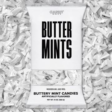 Candy Envy - Modern Mr. and Mrs. Buttermints - 13 oz. Bag - Approximately 100 Individually Wrapped Mints - Wedding Favors