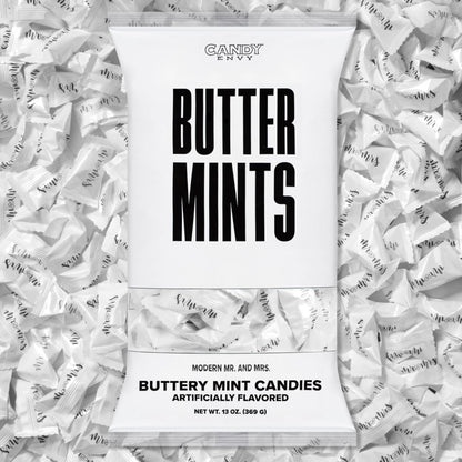 Candy Envy - Modern Mr. and Mrs. Buttermints - 13 oz. Bag - Approximately 100 Individually Wrapped Mints - Wedding Favors