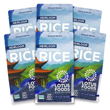 Lotus Foods Heirloom Forbidden Rice - Black Rice, Purple Rice, Black Rice Bulk, Gluten Free Heirloom Rice, Whole Grain, Non Gmo, Vegan - 15 Oz Bag (Pack Of 6)