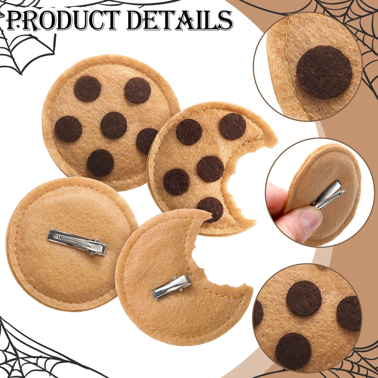 Suncalla 8 Pcs Chocolate Chip Felt Cookies Decor 2.5 Inch Chest Clip Cookies Costume Accessories For Halloween Events Party Supplies Decorations Holiday Gifts
