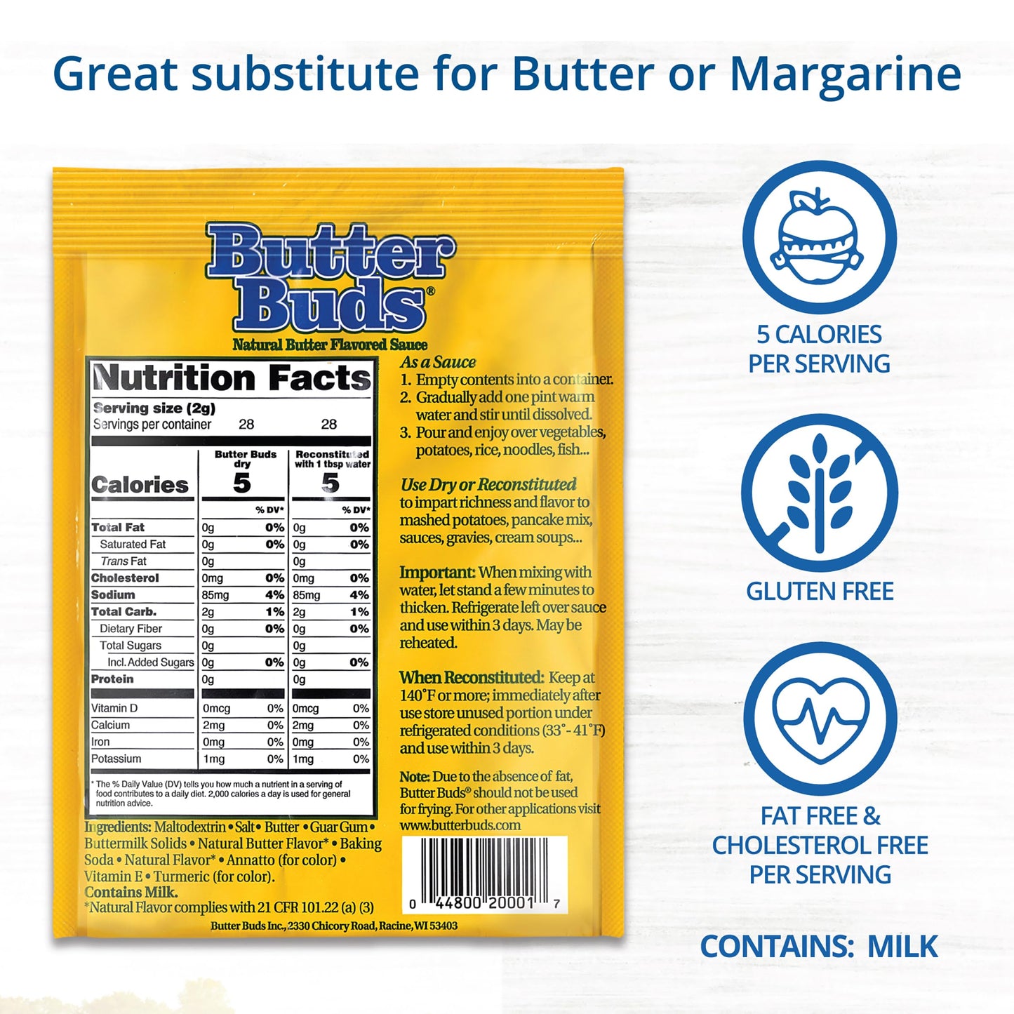 BUTTER BUDS Butter Sauce Mix, Non-GMO, Gluten-Free, 2 Oz (5-Pack), Model GE-YL8A-LVYQ