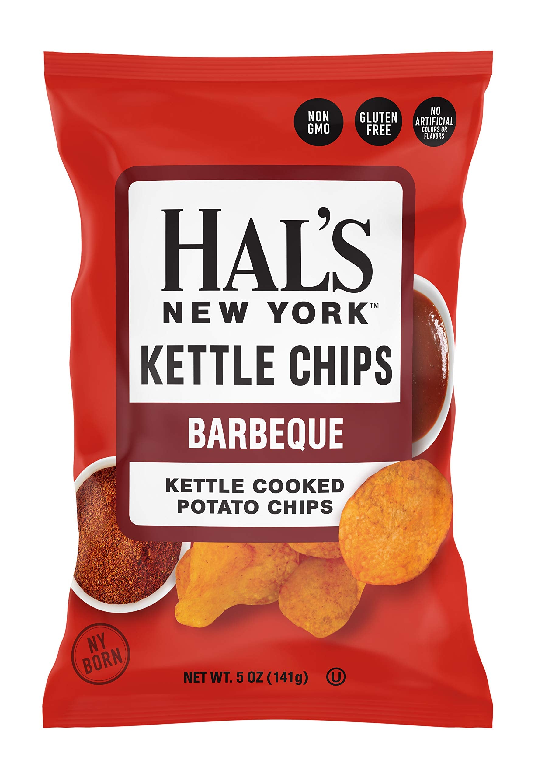 Hal's New York Kettle Cooked Potato Chips, Gluten Free, BBQ, 5 oz Bag (Pack of 12)