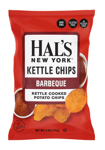 Hal's New York Kettle Cooked Potato Chips, Gluten Free, BBQ, 5 oz Bag (Pack of 12)