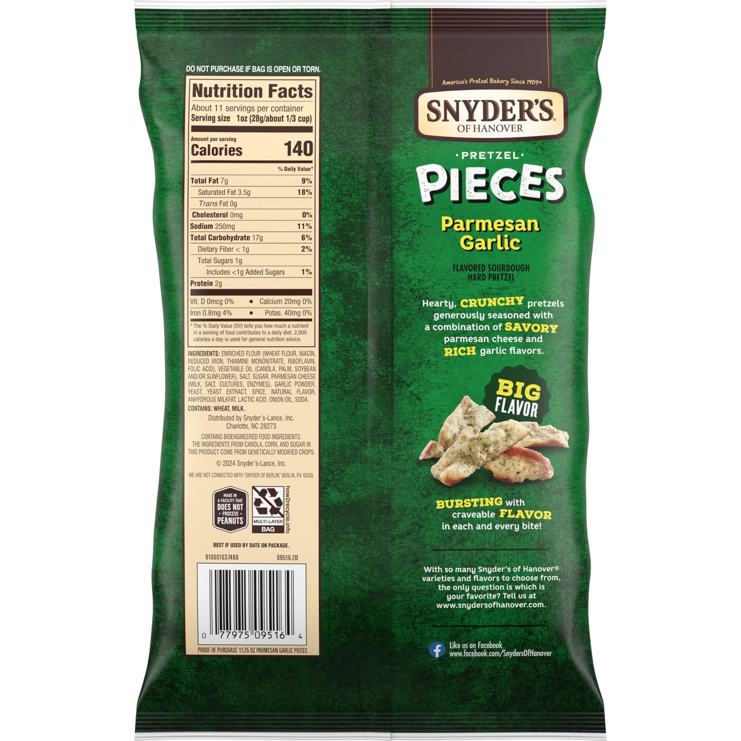 Snyders of Hanover Parmesan Garlic Flavored Pretzel Pieces, 11.25 Oz Bag