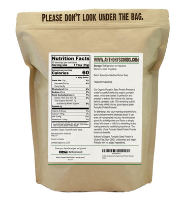 Anthony'S Organic Pumpkin Seed Protein Powder, 1Lb, Gluten Free, Non Gmo, Unflavored, Plant-Based Protein