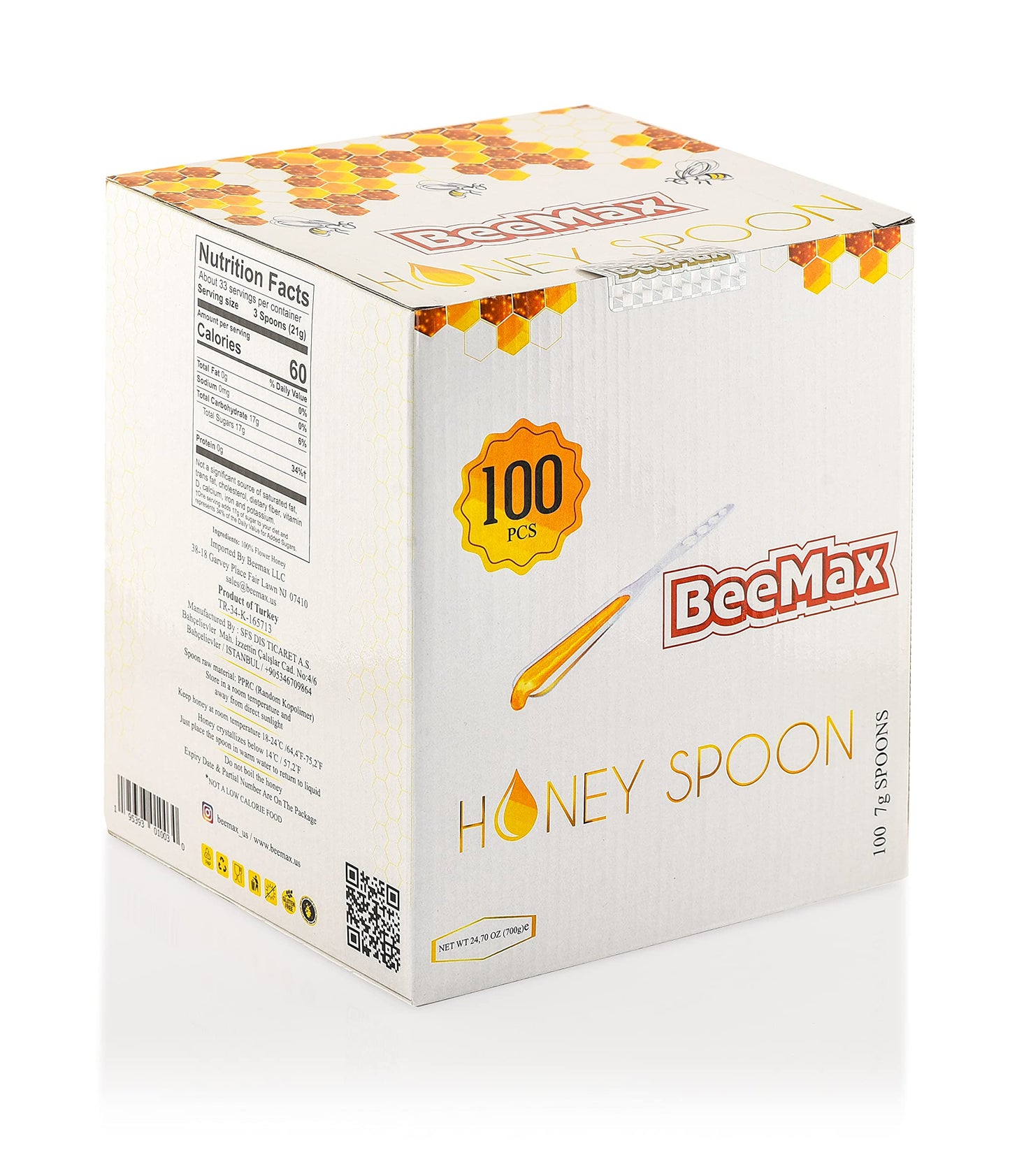 Honey Spoon - Easy To Stir Pure Natural Crystalized Wildcrafted Honey, Disposable And Individually Wrapped Spoons, Gluten Free (