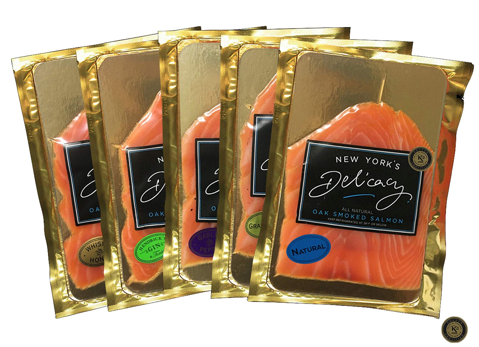 New Yorks Delicacy Smoked Salmon Nova Assorted Gourmet Combo - 5 x 4 Oz - Kosher, Gluten Free, High in Omega 3