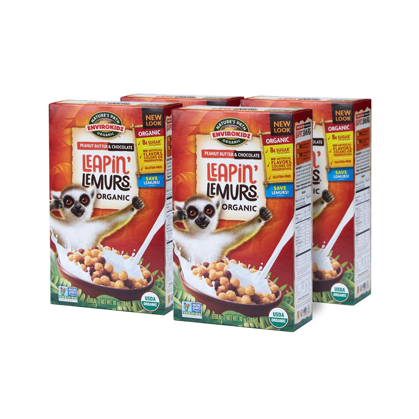Envirokidz Leapin Lemurs Organic Peanut Butter And Chocolate Cereal, 10 Ounce (Pack Of 4), Gluten Free, Non-Gmo, Fair Trade, Env