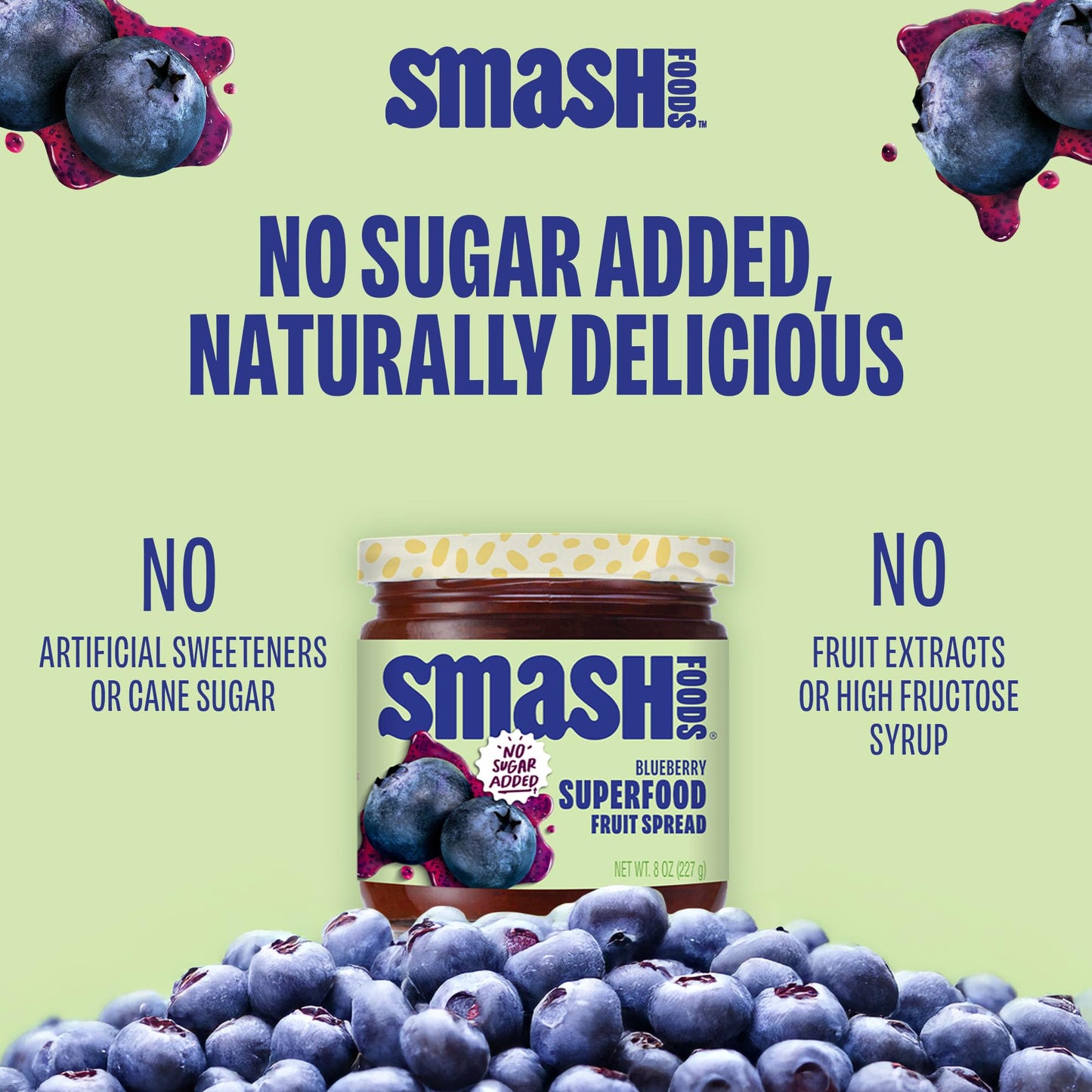 Smash Foods Blueberry Jam | Low-Calorie, No Sugar Added Keto Jam With Upcycled Fruit & Chia Seeds | Vegan, Paleo Superfood Fruit