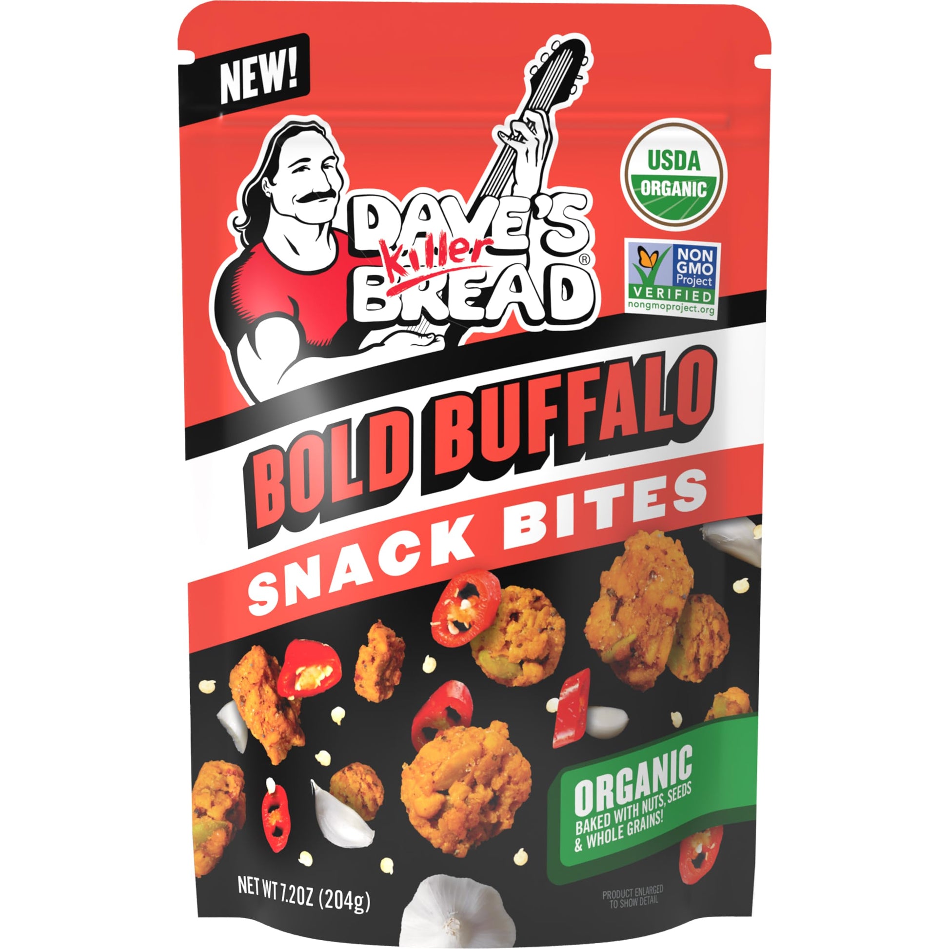 Daves Killer Bread Bold Buffalo Organic Snack Bites, Buffalo Flavored Organic Snacks, 7.2 oz