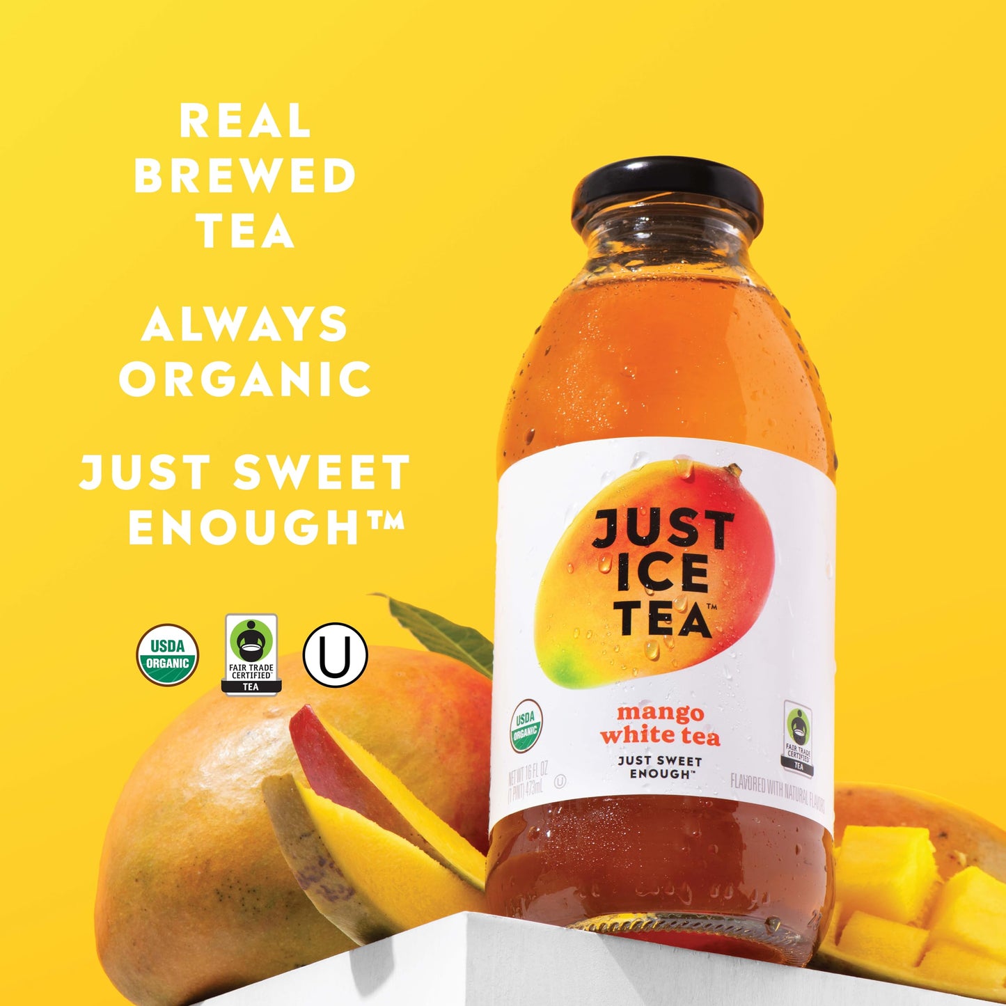 Just Ice Tea Organic Iced Tea, 16 Fl Oz Glass Bottles (Mango White Tea, Pack Of 12)