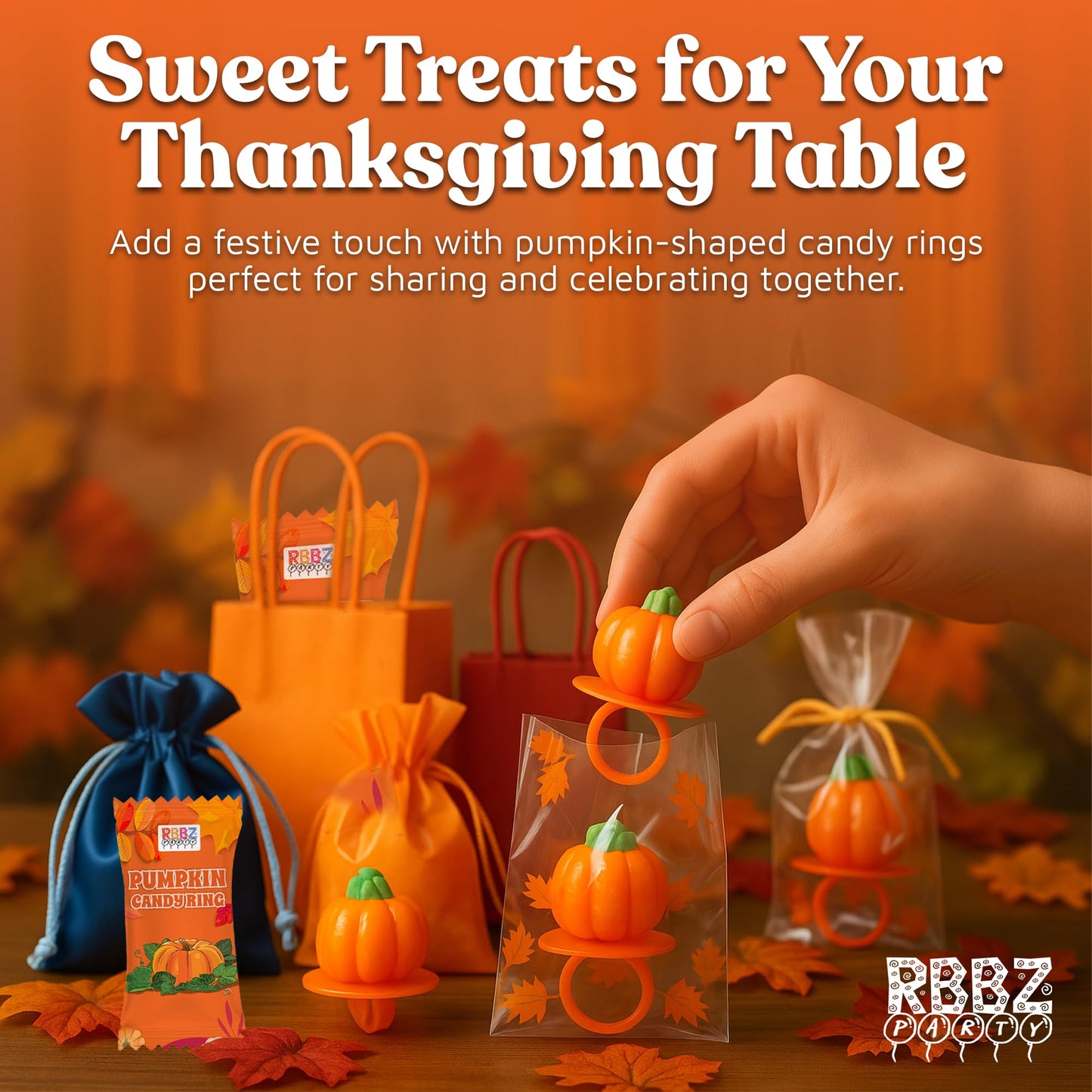 Pumpkin Candy 3D Ring Pops - 18 Individually Wrapped Suckers Bulk Pack - Fall Candy Party Favors - Thanksgiving Treats