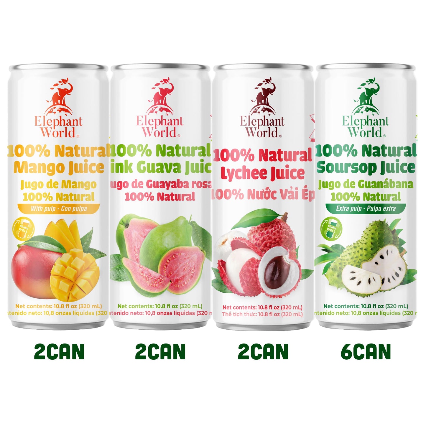 ELEPHANT WORLD 100% Natural Juices | Assorted Superfruits | Soursop-Mango-Guava-Lychee | NO Sugar added | NOT From Concentrate |