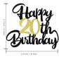 Klionjor Happy Birthday Cake Topper - Black Gold Glitter, Cardboard, 20th Birthday Decoration