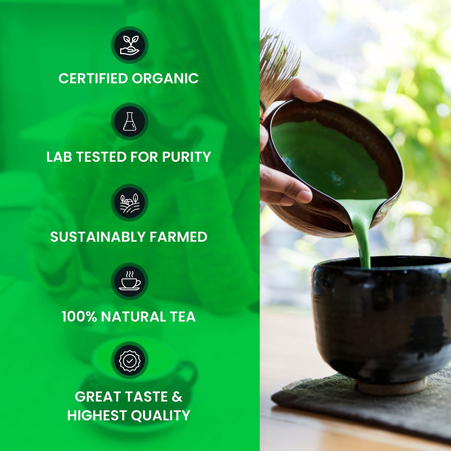 Panatea Certified Organic Matcha Green Tea Powder | 1 Lb 100% Pure Premium Culinary Grade Matcha | Lattes, Smoothies, Baking |16