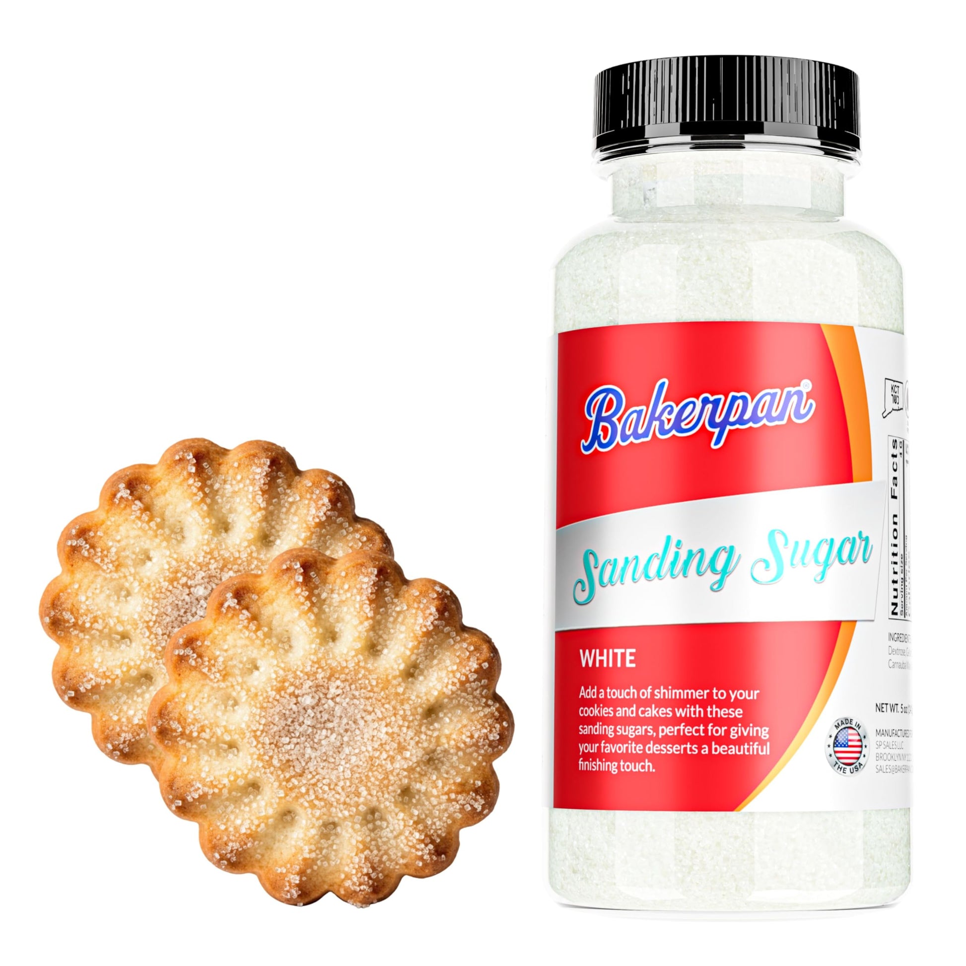 Bakerpan White Sanding Sugar for Baking & Cookie Decorating - 5 Ounce Edible White Sugar Sprinkles for Cookies, Cakes, Cocktails
