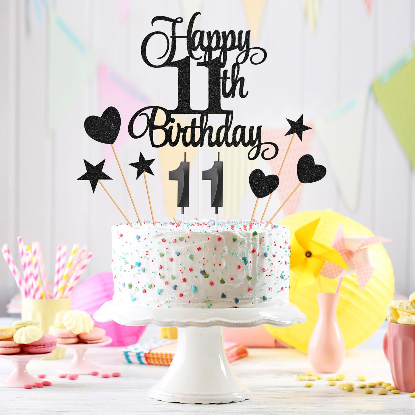 Lecferrarc 11Th Birthday Cake Decorations, 11Th Birthday Candles Cake Numeral Candles And Glitter Happy 11Th Birthday Cake Toppe