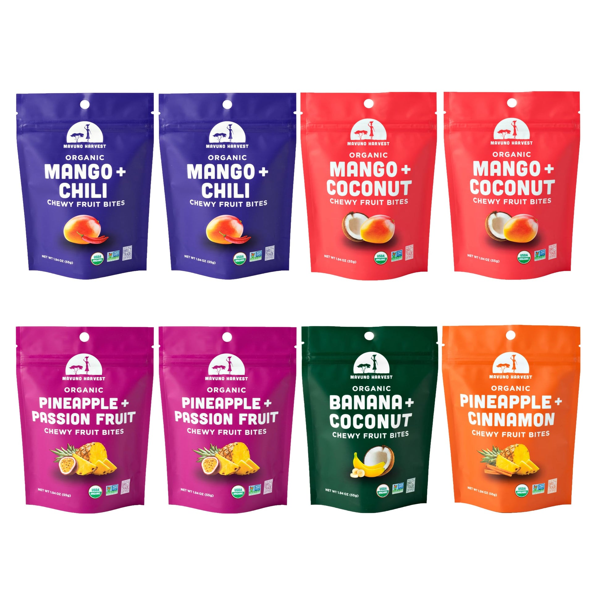 Mavuno Harvest Organic Fruit Snacks - Chewy Fruit Bites - Fiber-Rich - 1.94 oz, Pack of 8