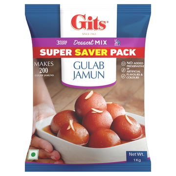 Gits Instant Gulab Jamun Dessert Mix, Makes 200 per Pack, Pure Veg, Delicious Indian Dessert and Mithai, 1Kg , Pack of 1