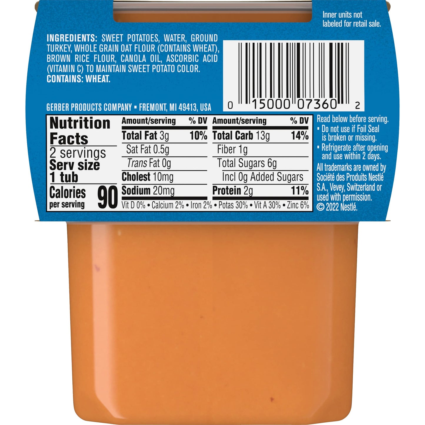 Gerber Mealtime For Baby 2Nd Foods Powerblend Baby Food Tubs, Sweet Potato Turkey, 4 Oz. (Pack Of 10)