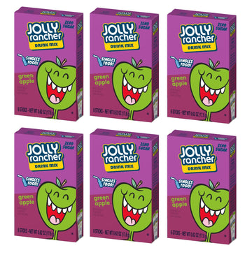 SINGLES TO GO! Jolly Rancher Green Apple Drink Mix, 36 Servings, 6 Boxes (6 Packets Each), 0.71 Ounce per Pack