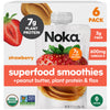 Noka Superfood Fruit & Nut Butter Smoothie Pouches, Healthy Snacks (Strawberry Peanut Butter) 6 Pack, Vegan, Plant Protein, Glut