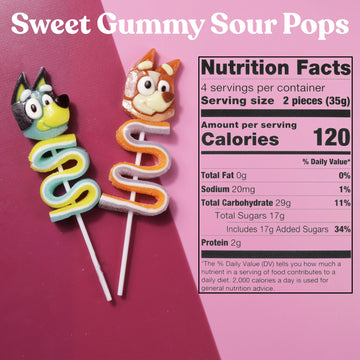 Galerie Bluey and  card-style Gummy Lollipops - Individually Wrapped Party Favor  , 4 Pack