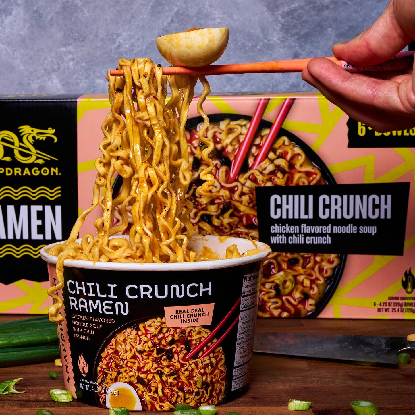 Snapdragon Chili Crunch Ramen Cups - Instant Ramen Bowl, 6 Pack, 4.23oz Each, Easy Meal Prep, Authentic Wheat Noodles