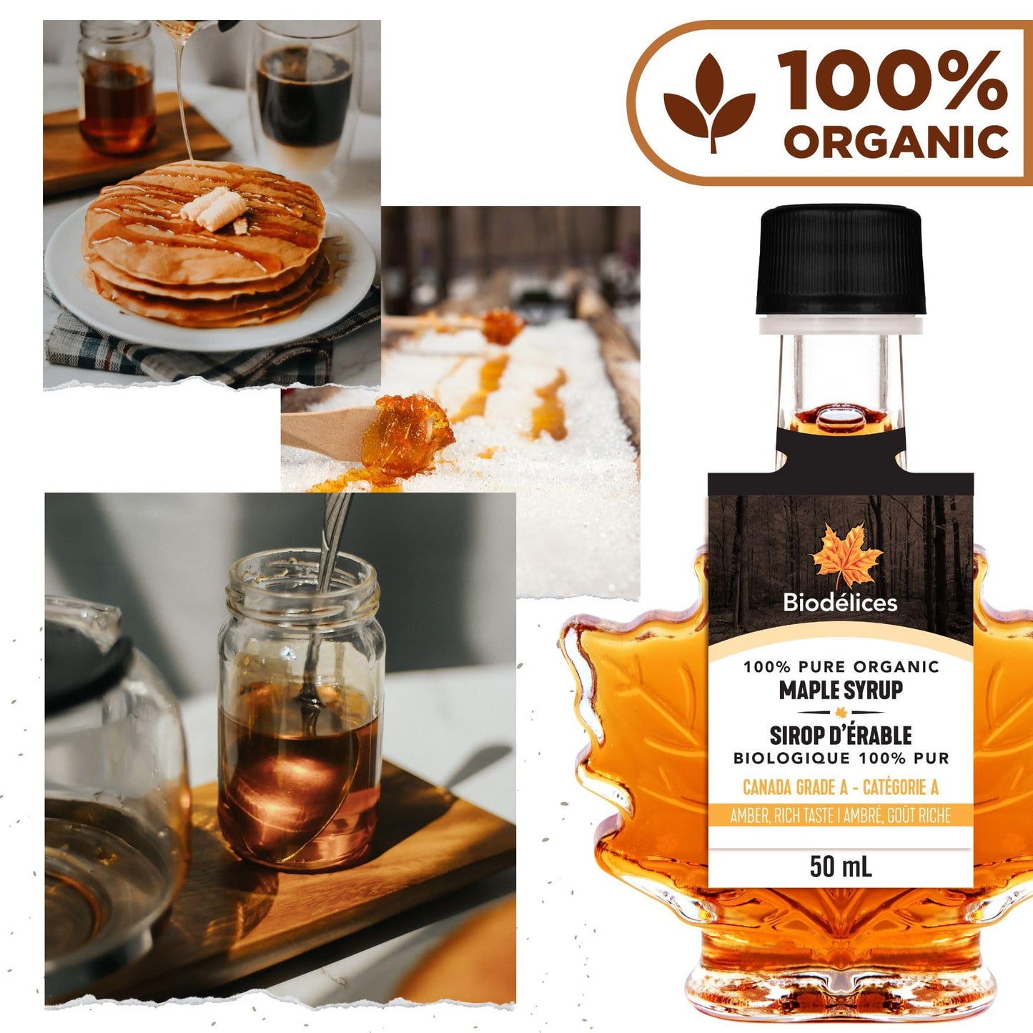 Biod  Lices 100% Pure Organic Maple Syrup - Premium Grade A - Quebec'S Finest In Elegant Maple Leaf Bottle (1.69 Fl Oz (Pack Of