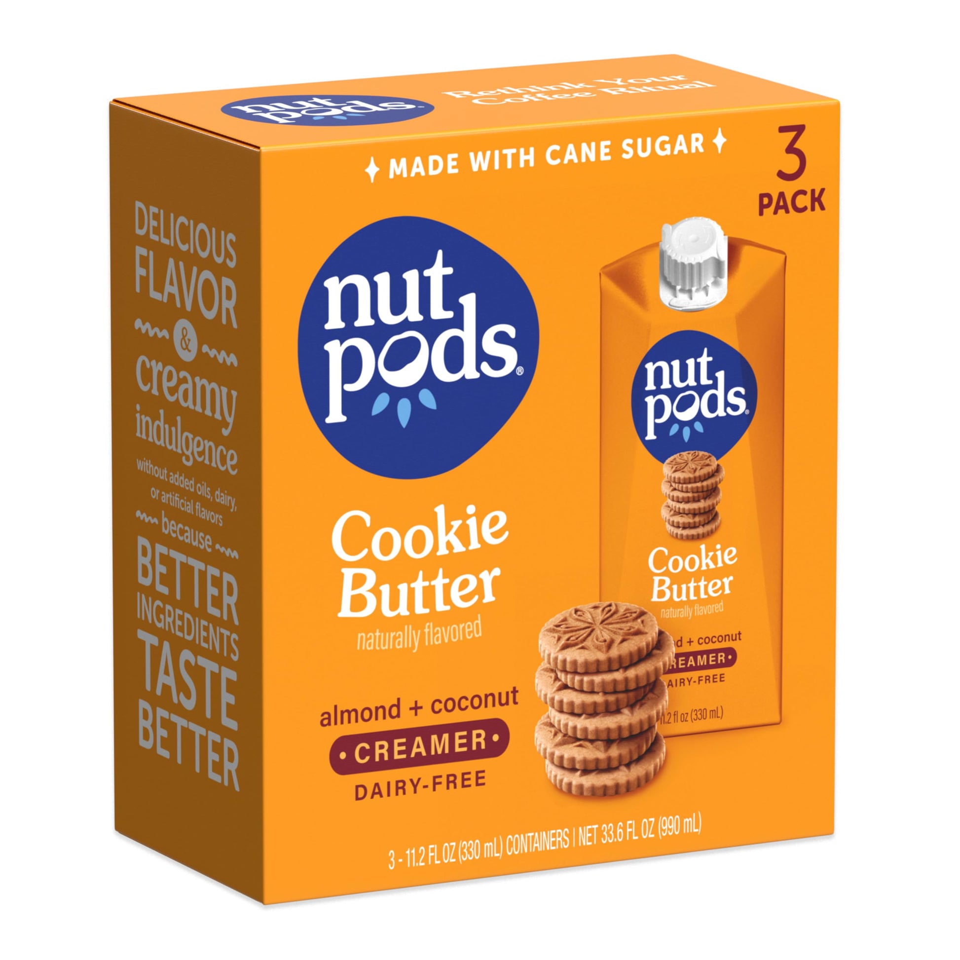 Nutpods Cookie Butter Non Dairy Coffee Creamer, Sweetened With Organic Cane Sugar, Made From Almonds And Coconuts, Gluten Free, Non-Gmo, Vegan, Kosher, Plant Based (3-Pack)