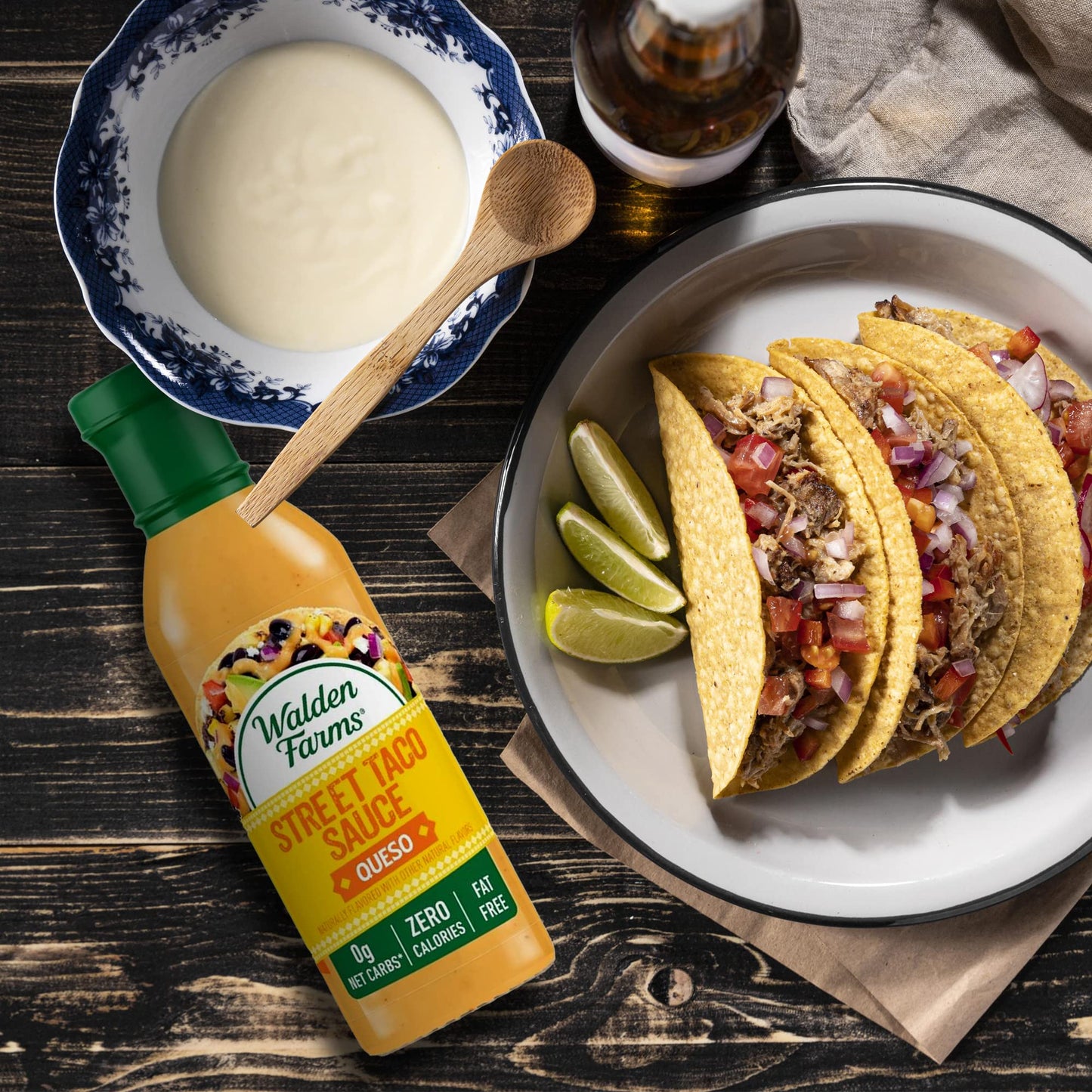 Walden Farms Street Taco Sauce Queso - Calorie-Free, Gluten-Free, Low Carb, Keto-Friendly, Sugar-Free, Creamy Queso Flavor, (12