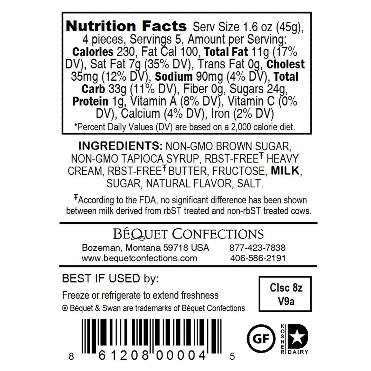 Béquet Gourmet Caramel Candy - Classic Individually Wrapped - 8 oz Gift Bag - Gluten Free, Kosher (Star D)