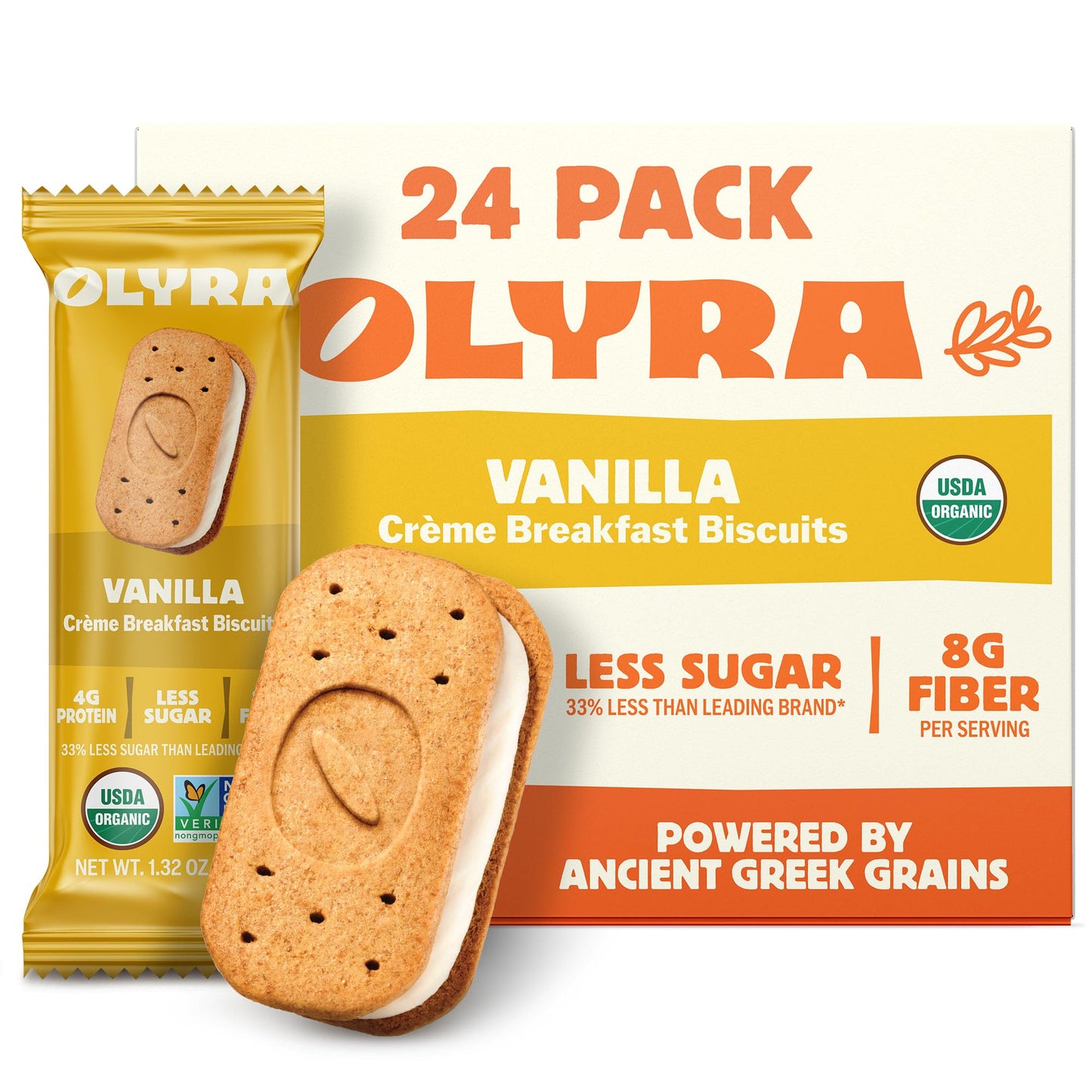 Olyra Vanilla Crme Breakfast Biscuits  Healthy Snacks for mature-themeds and Kids  Low Sugar  Organic Vegan Cookies  Office Snacks  USDA Certified  Non GMO (Pack of 24)