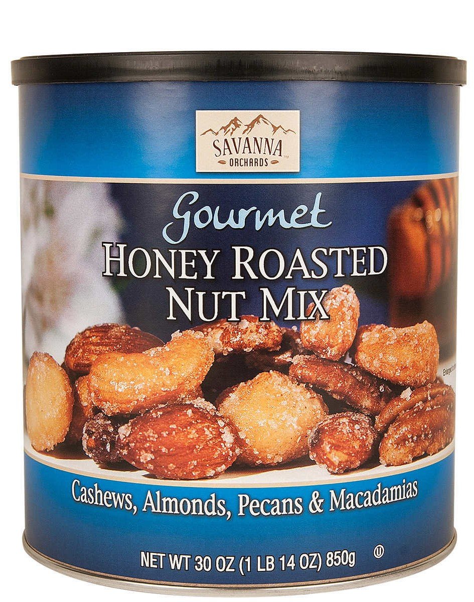 Savanna Orchards Gourmet Honey Roasted Nut Mix. Cashews, Almonds, Pecans &Macadamias. 30 oz. (Pack of1)