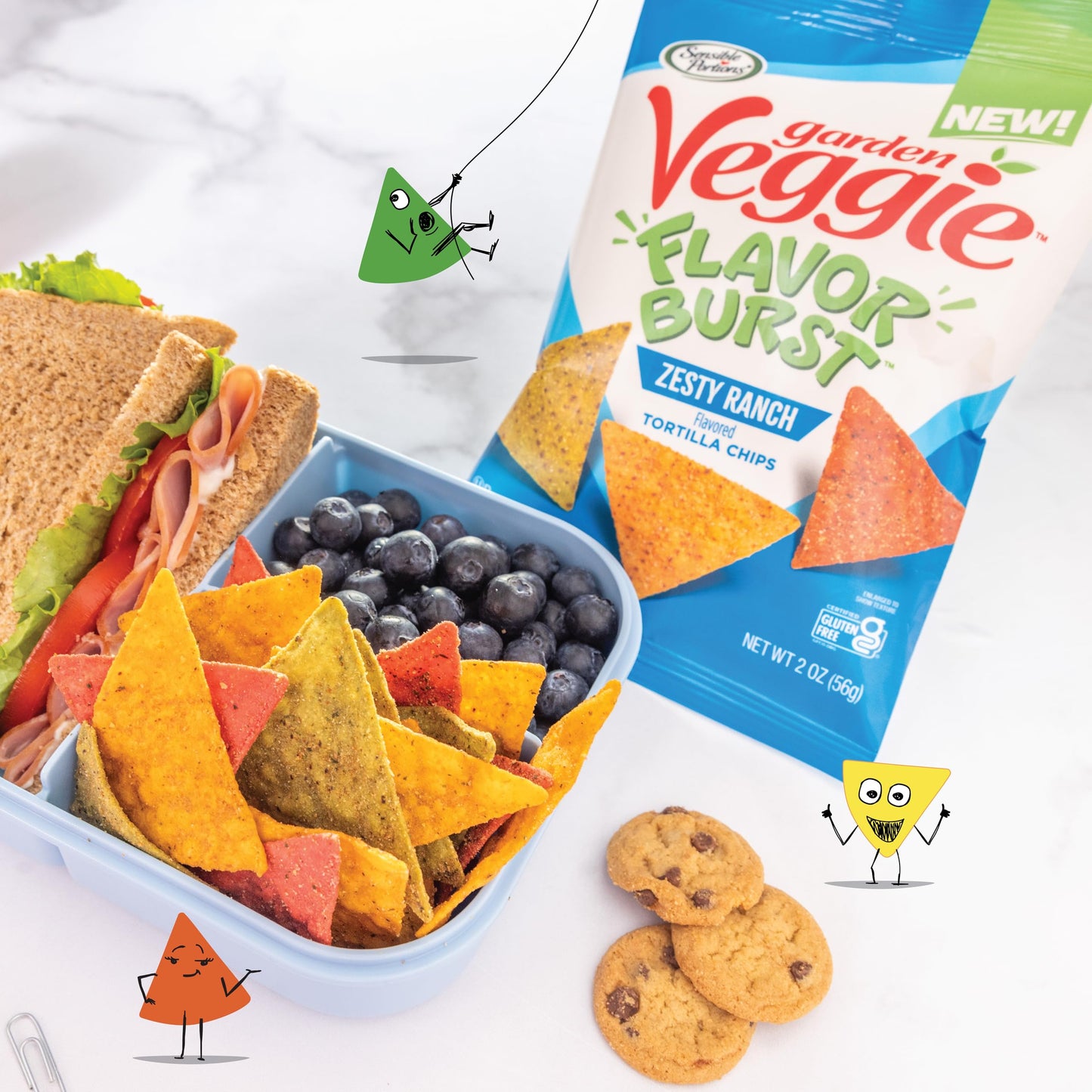 Sensible Portions Garden Veggie Flavor Burst Tortilla Chips, Ranch, 6 Oz