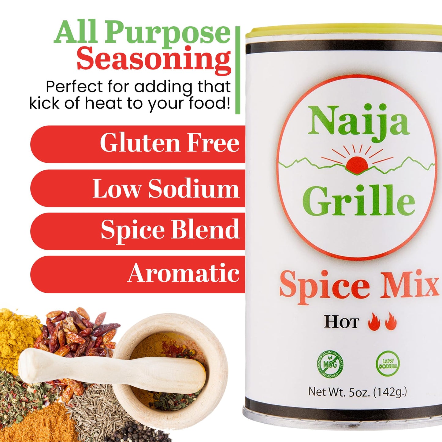 Naija Grille Seasoning - Hot - All Purpose Spice Mix For Chicken, Beef, Fish, Vegetables, And More - Elevate Flavor With Seasoni