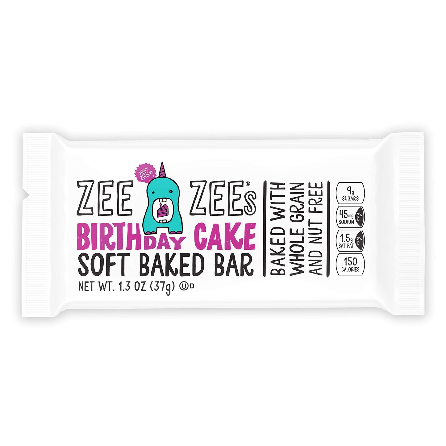 Zee Zees Birthday Cake Soft Baked Snack Bars, 1.3 oz, 30 pack, Nut Free, Whole Grain, Safe for School, On-The-Go, Kosher, Allerg
