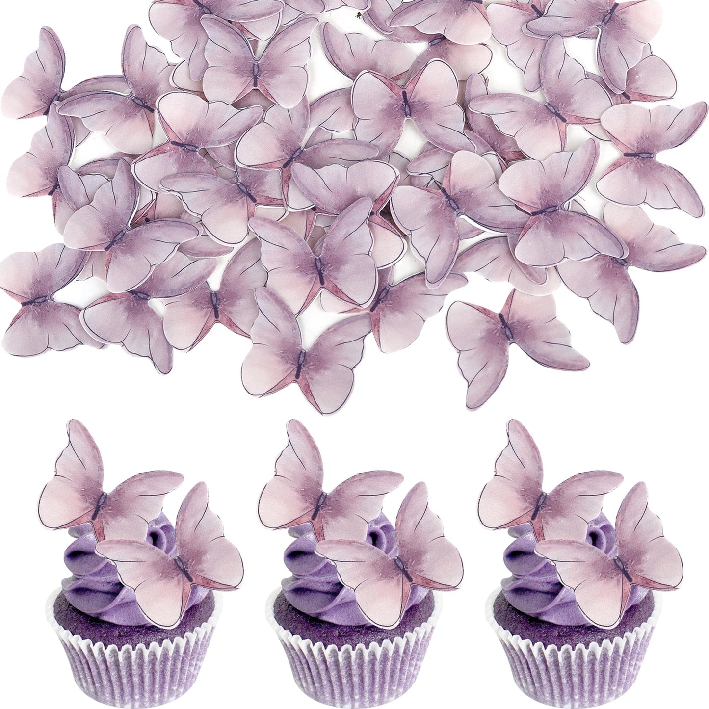 48PCS Edible Cupcake Toppers - Butterflies Cake Decoration - Edible Butterfly Cupcake Picks for Wedding, Bridal Shower, Baby Sho