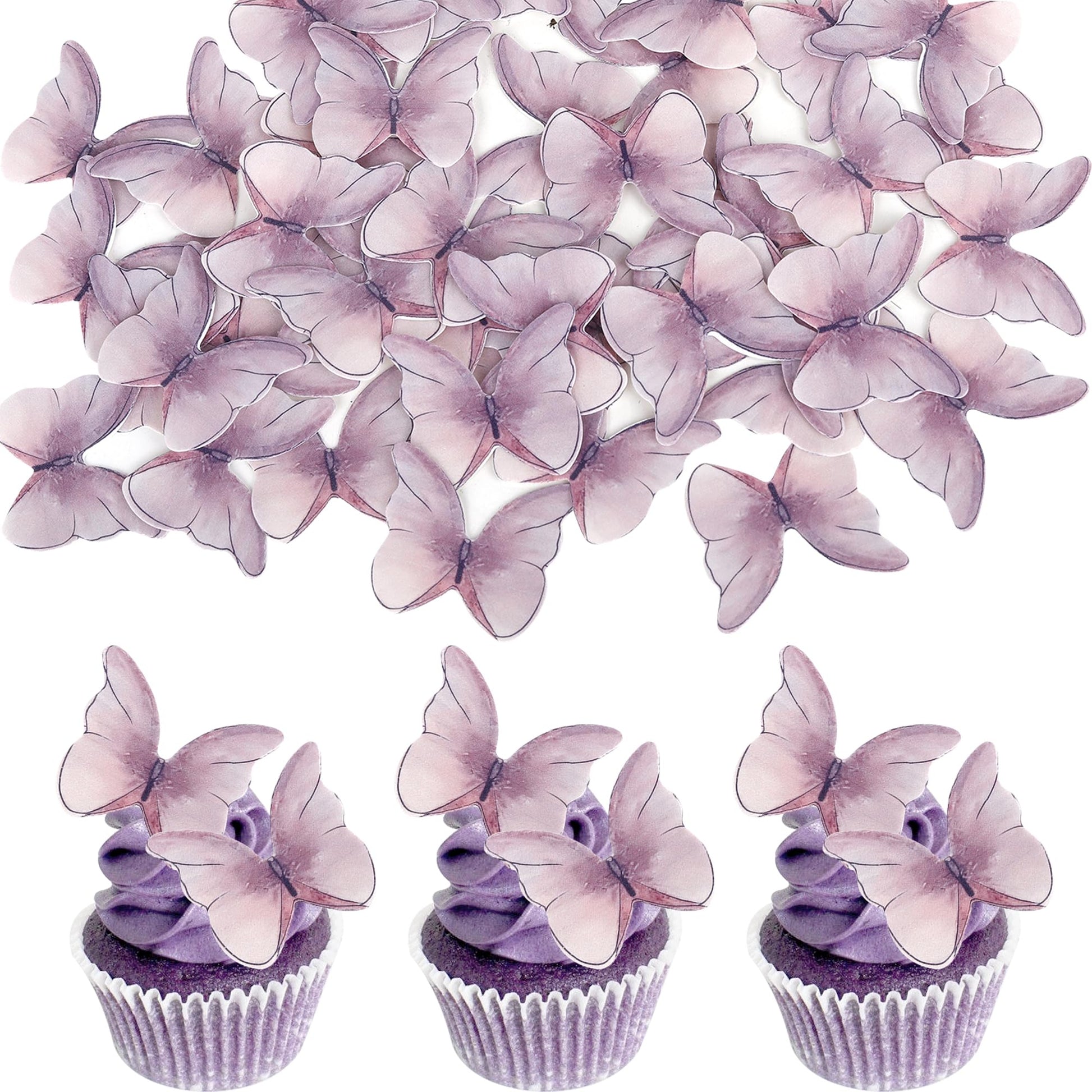 48PCS Edible Cupcake Toppers - Butterflies Cake Decoration - Edible Butterfly Cupcake Picks for Wedding, Bridal Shower, Baby Sho