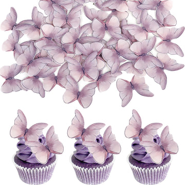 48PCS Edible Cupcake Toppers - Butterflies Cake Decoration - Edible Butterfly Cupcake Picks for Wedding, Bridal Shower, Baby Sho