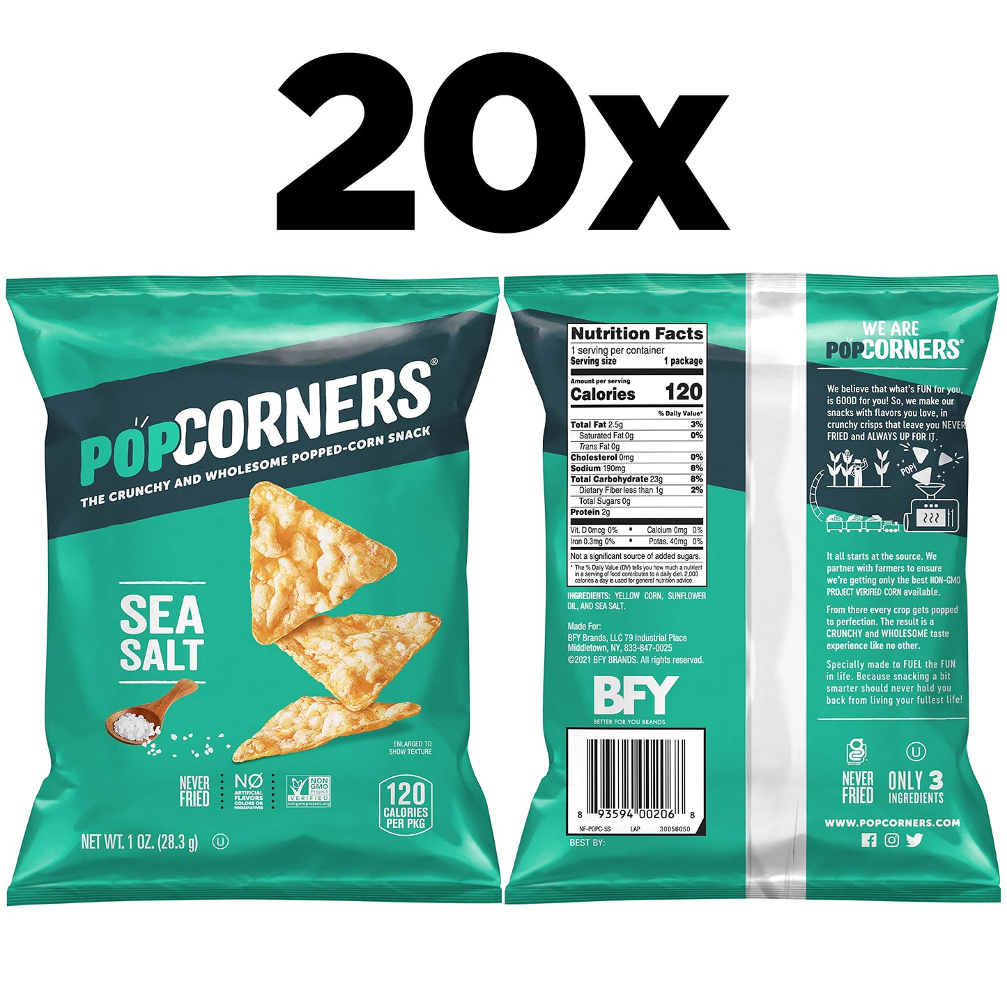 PopCorners Popped Corn Snacks, Sea Salt, 1 Ounce (Pack of 20) (Packaging May Vary)