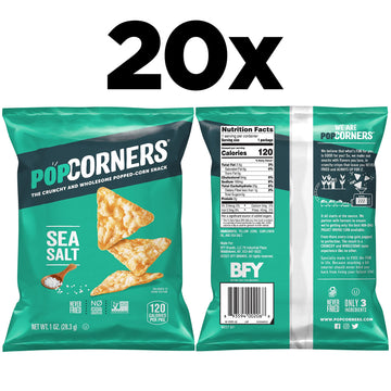 PopCorners Popped Corn Snacks, Sea Salt, 1 Ounce (Pack of 20) (Packaging May Vary)