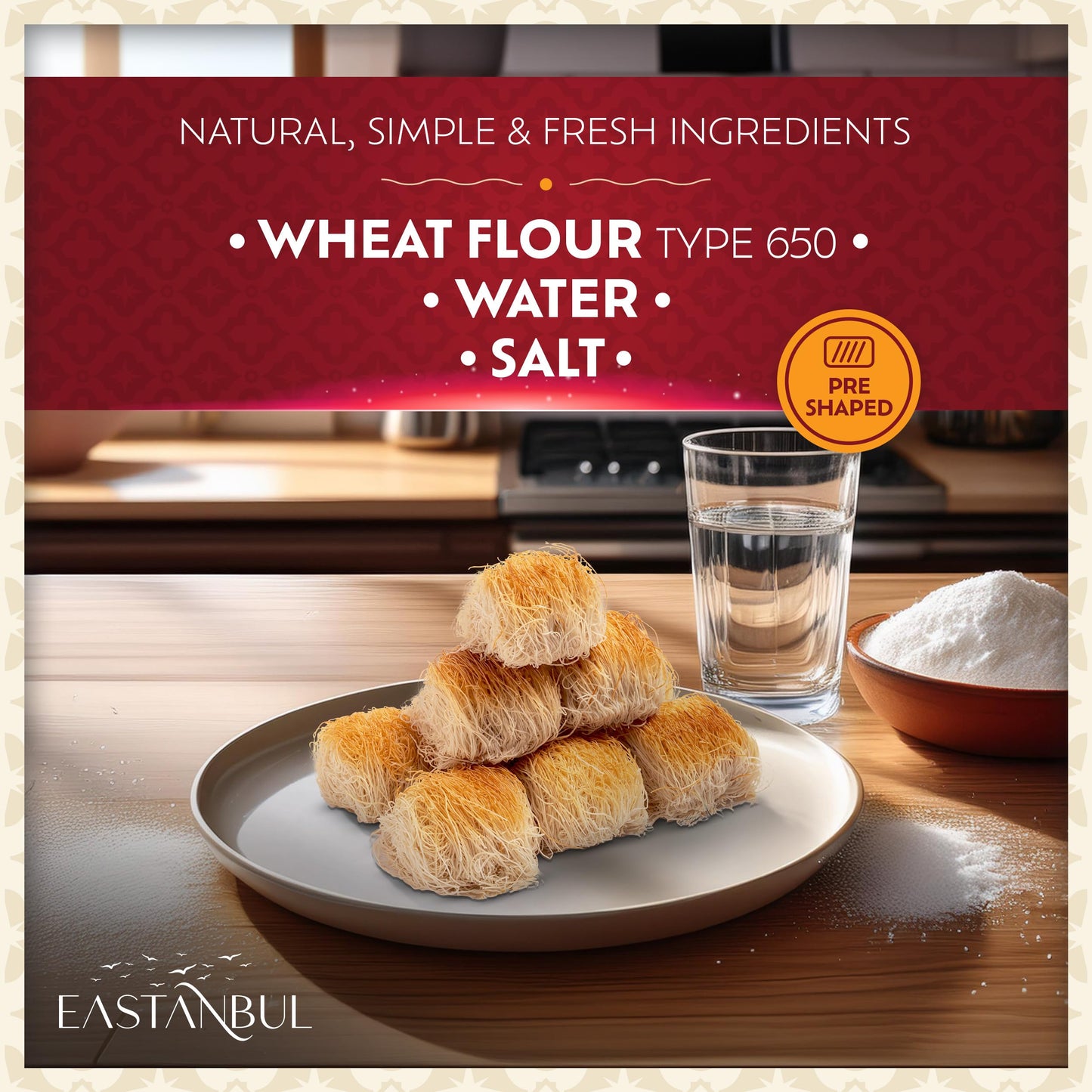Eastanbul Cup Kataifi Shredded Fillo Dough (Syrup not included) Hand Shaped Kadayif Pastry, Kataifi Cups From Staple Syrup Sweet